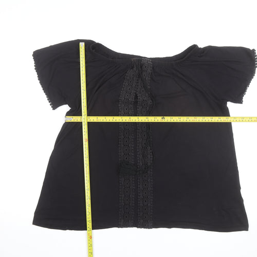 Evans Women's Black Off Shoulder Crochet Tunic Blouse Size 14