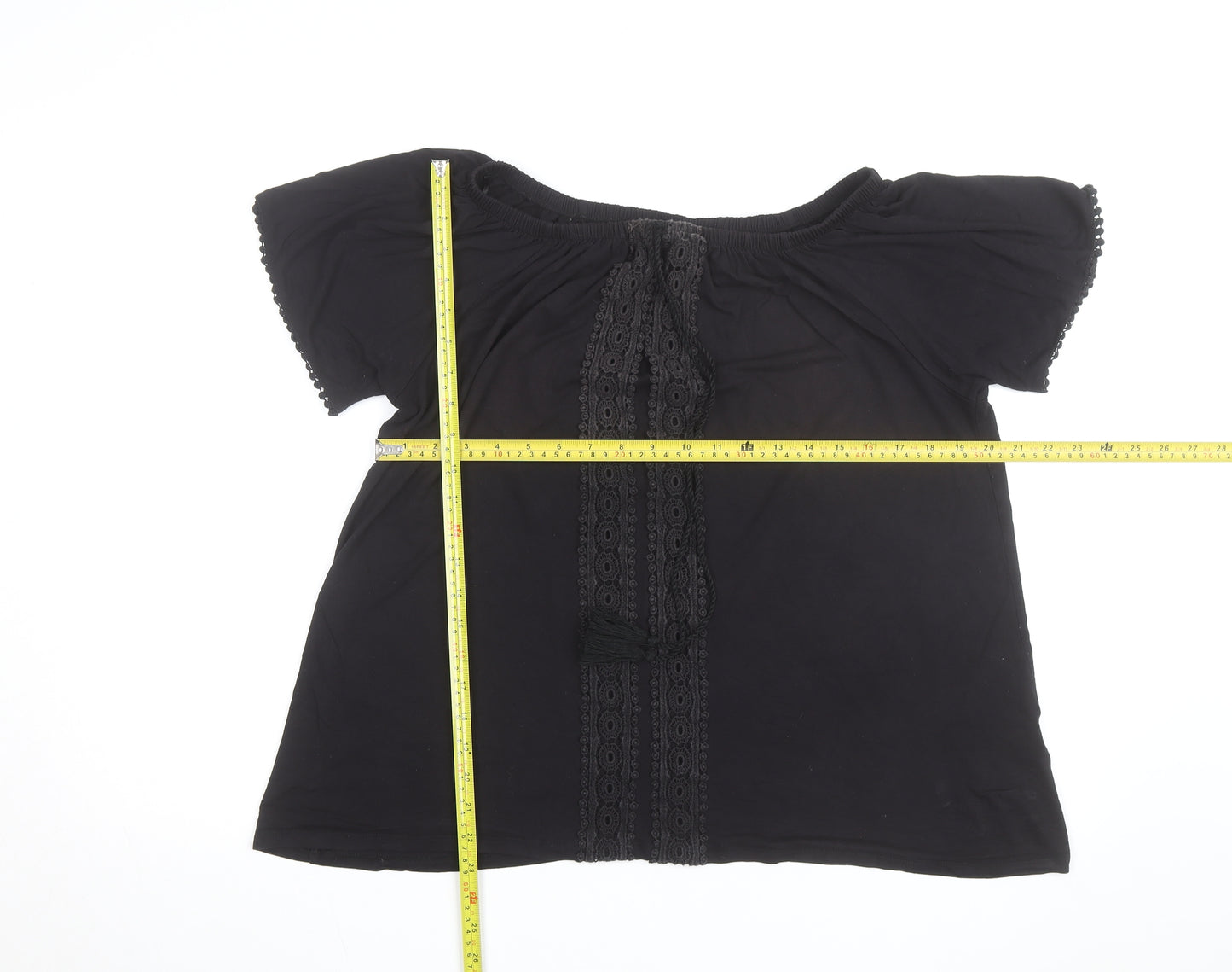 Evans Women's Black Off Shoulder Crochet Tunic Blouse Size 14