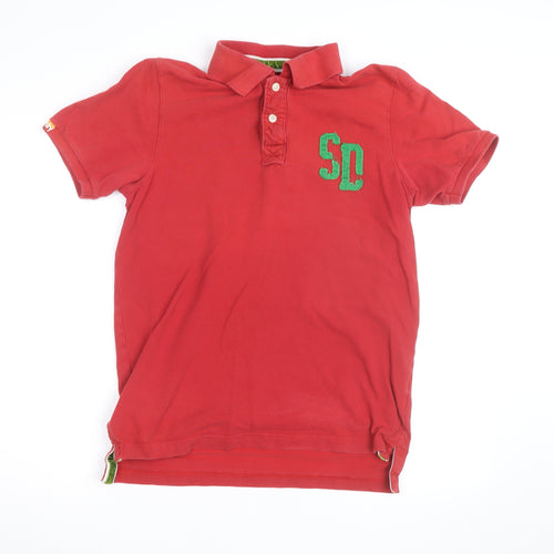 Superdry Men's Red Cotton Polo Shirt Size L Embroidered Logo
