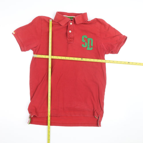 Superdry Men's Red Cotton Polo Shirt Size L Embroidered Logo
