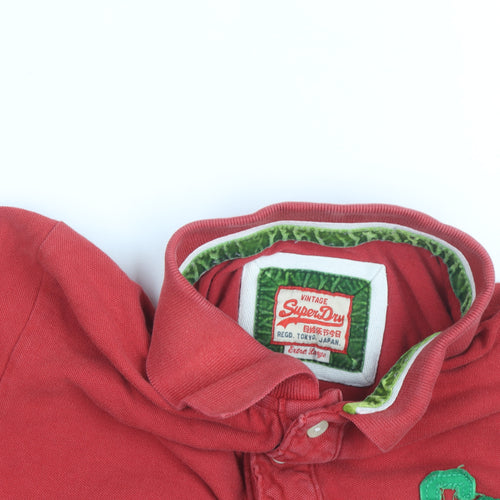 Superdry Men's Red Cotton Polo Shirt Size L Embroidered Logo