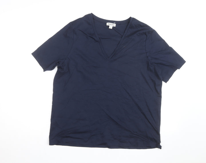 Jaeger Women’s Blue V-Neck Cotton Jersey T-Shirt Size 14