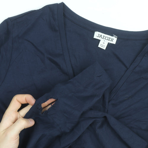Jaeger Women’s Blue V-Neck Cotton Jersey T-Shirt Size 14