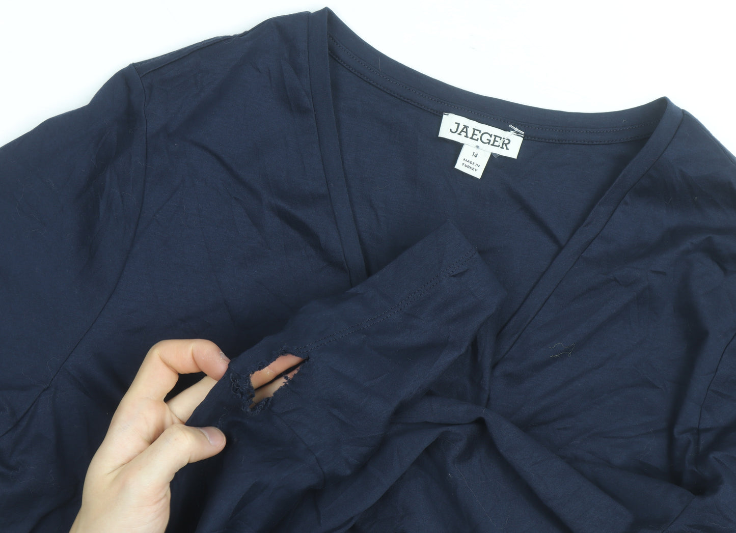 Jaeger Women’s Blue V-Neck Cotton Jersey T-Shirt Size 14
