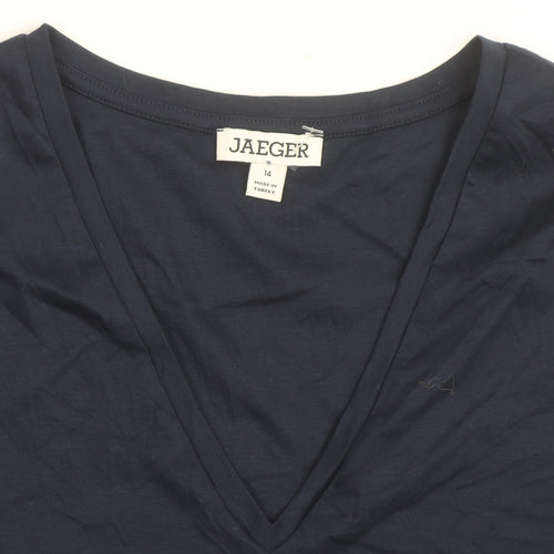 Jaeger Women’s Blue V-Neck Cotton Jersey T-Shirt Size 14