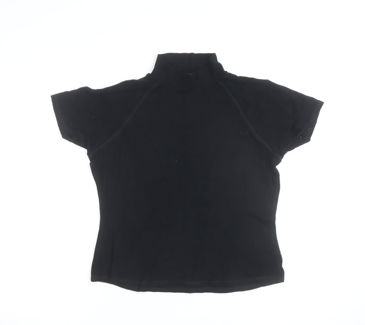 Ellie Louise Womens Black Roll Neck Short Sleeve Slim T-Shirt Size 14