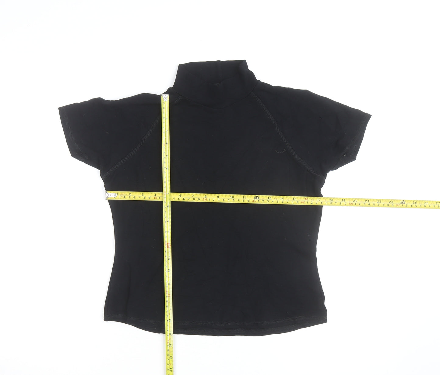 Ellie Louise Womens Black Roll Neck Short Sleeve Slim T-Shirt Size 14