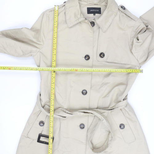 Jaeger Women Beige Trench Coat Size 14 Belted Mid-Length Cotton