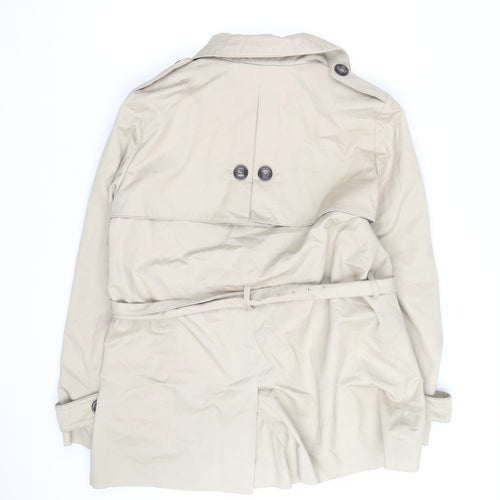 Jaeger Women Beige Trench Coat Size 14 Belted Mid-Length Cotton