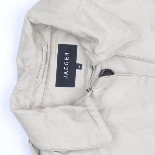 Jaeger Women Beige Trench Coat Size 14 Belted Mid-Length Cotton