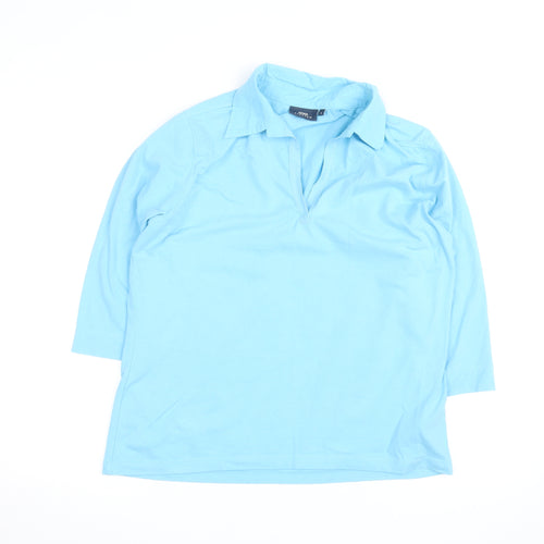 HEMA Men's Blue Stretch Cotton 3/4 Sleeve Collared Casual Shirt L
