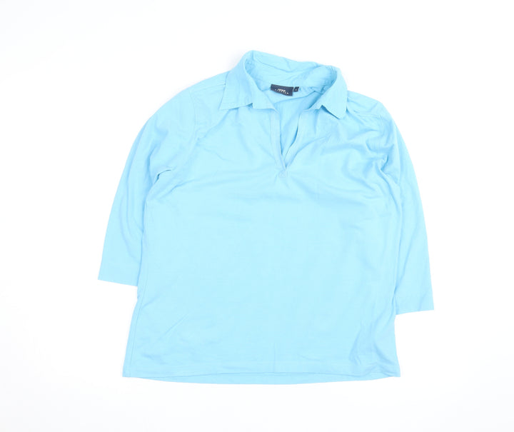 HEMA Men's Blue Stretch Cotton 3/4 Sleeve Collared Casual Shirt L