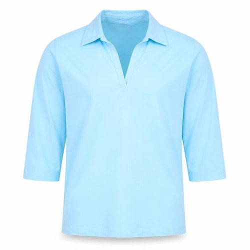 HEMA Men's Blue Stretch Cotton 3/4 Sleeve Collared Casual Shirt L