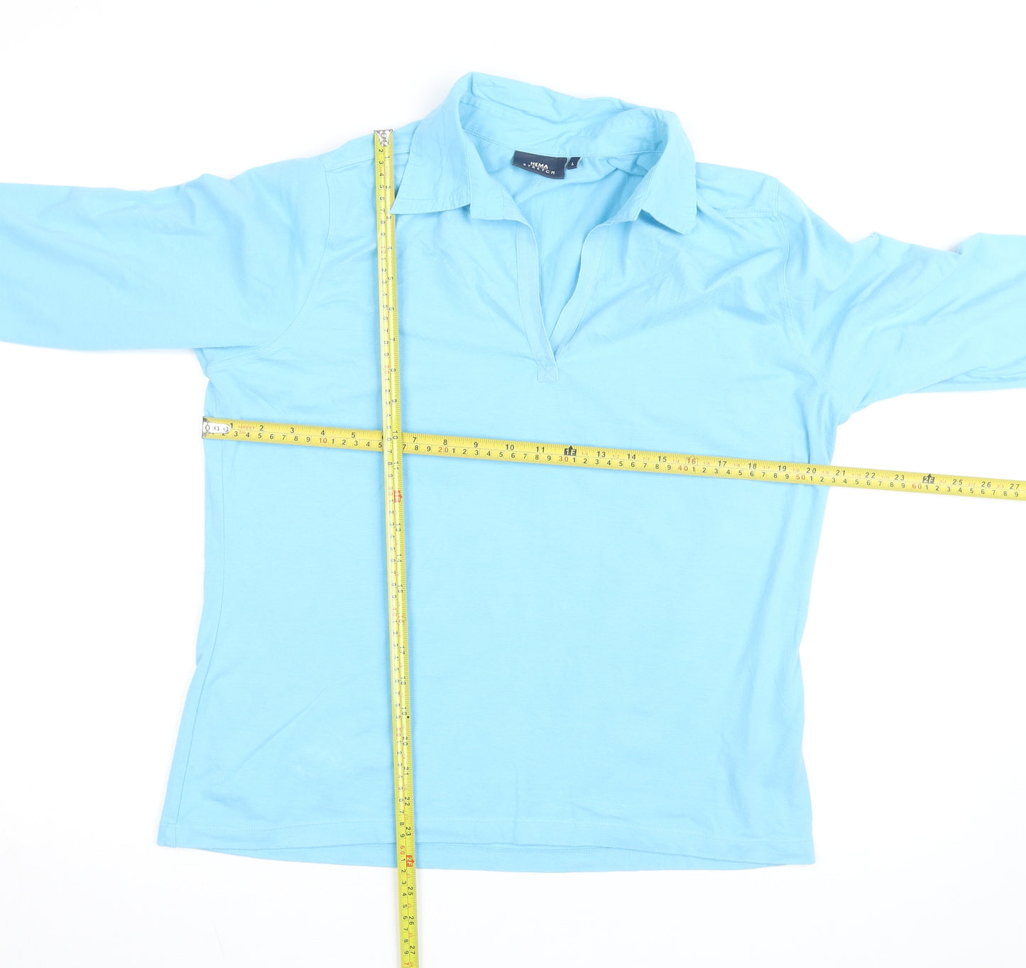 HEMA Men's Blue Stretch Cotton 3/4 Sleeve Collared Casual Shirt L