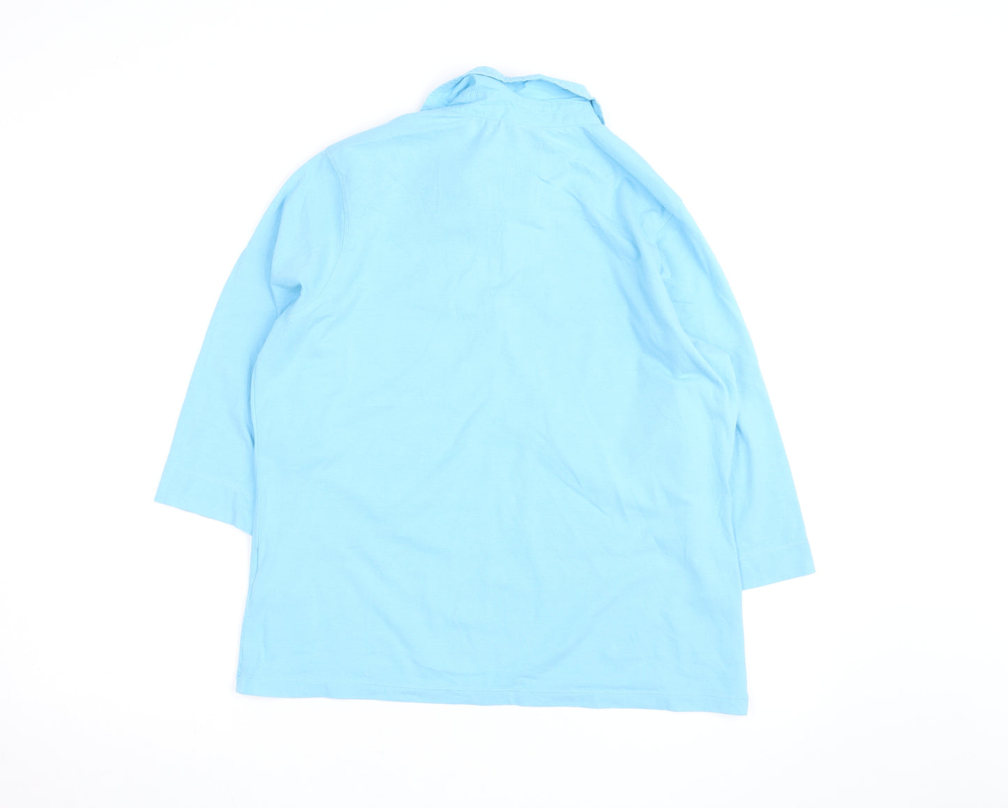 HEMA Men's Blue Stretch Cotton 3/4 Sleeve Collared Casual Shirt L