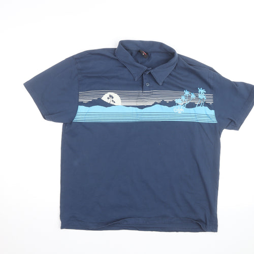 Quiksilver Men's Blue Beach Graphic Cotton Polo Shirt Size M