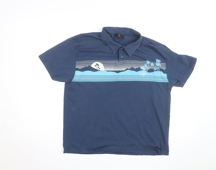 Quiksilver Men's Blue Beach Graphic Cotton Polo Shirt Size M