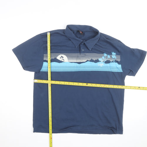 Quiksilver Men's Blue Beach Graphic Cotton Polo Shirt Size M