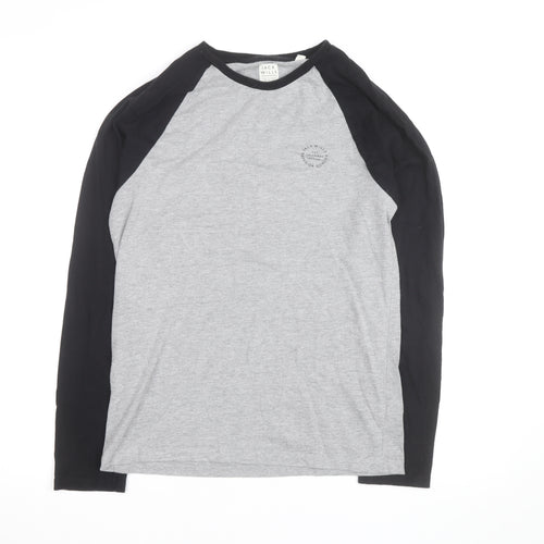 Jack Wills Men's Grey Colourblock Long Sleeve Cotton Top Size S