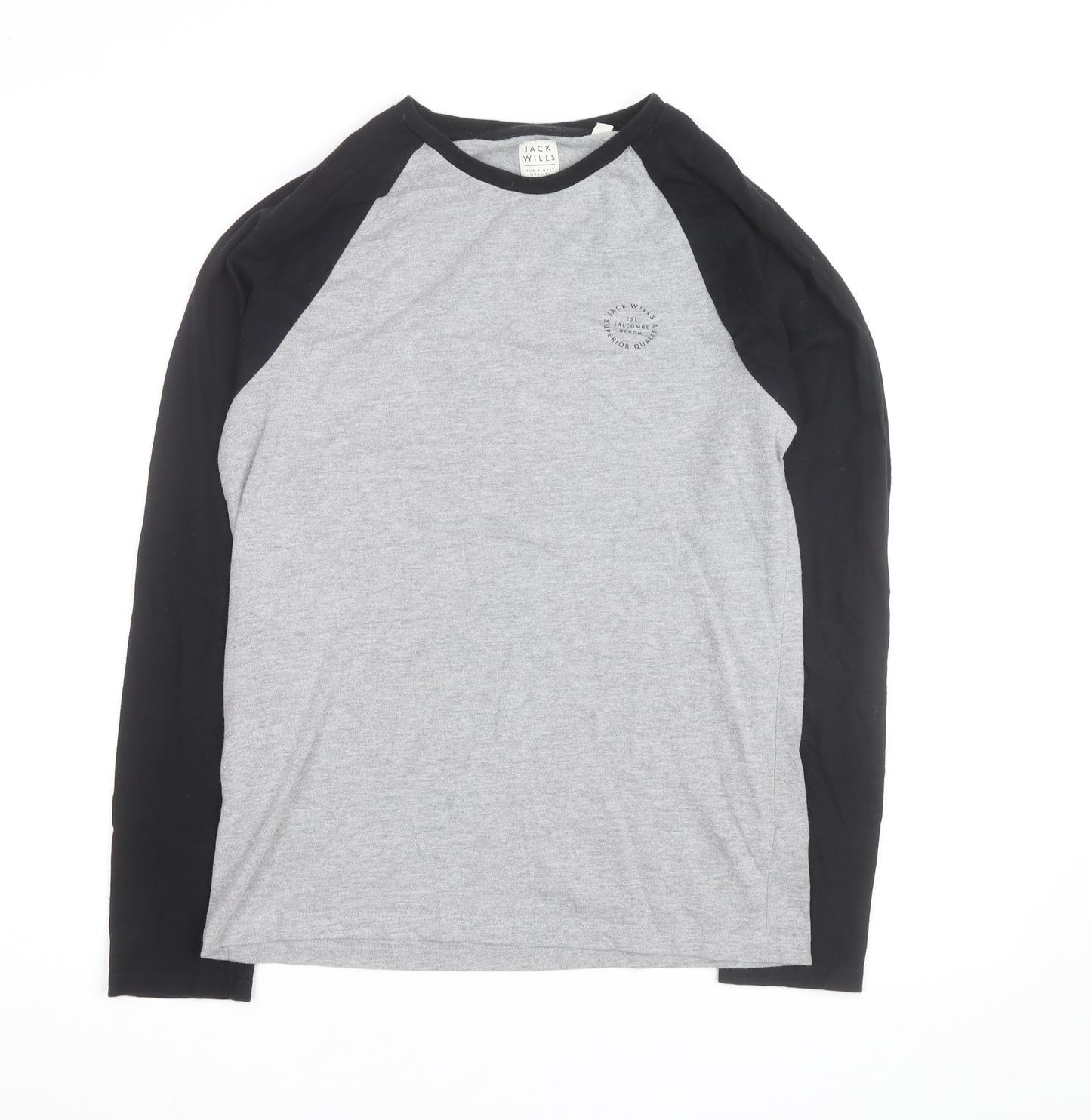 Jack Wills Men's Grey Colourblock Long Sleeve Cotton Top Size S