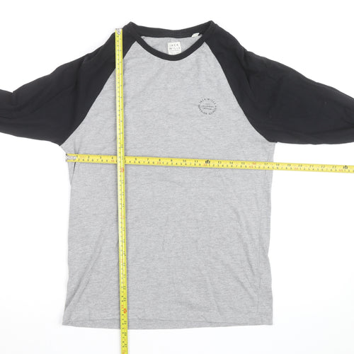Jack Wills Men's Grey Colourblock Long Sleeve Cotton Top Size S