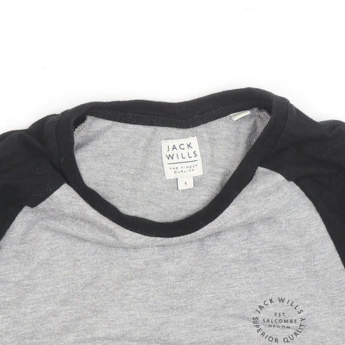 Jack Wills Men's Grey Colourblock Long Sleeve Cotton Top Size S