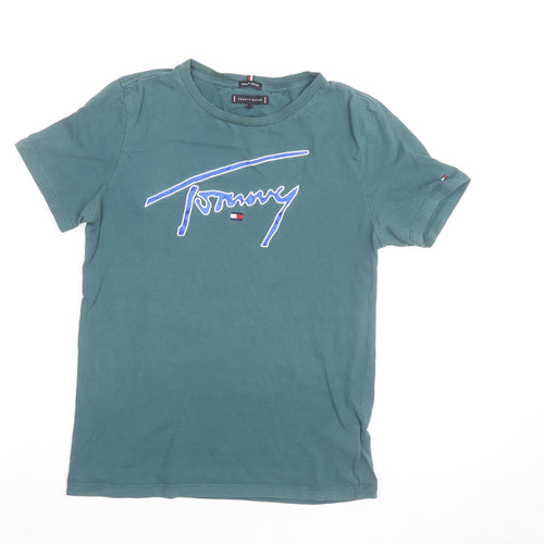 Tommy Hilfiger Teens Green Cotton Logo T-Shirt Size 14
