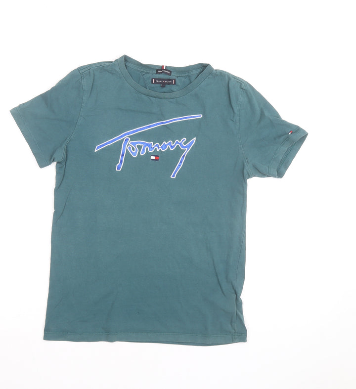Tommy Hilfiger Teens Green Cotton Logo T-Shirt Size 14