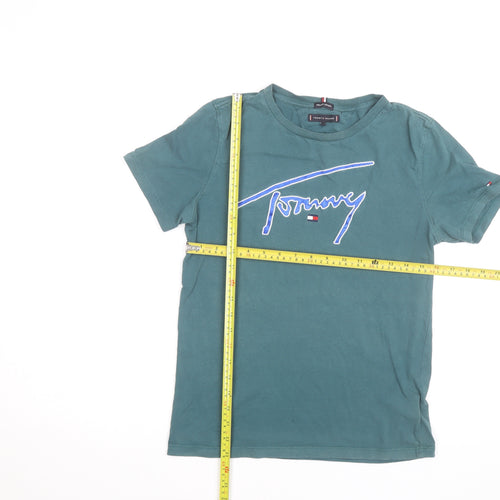 Tommy Hilfiger Teens Green Cotton Logo T-Shirt Size 14