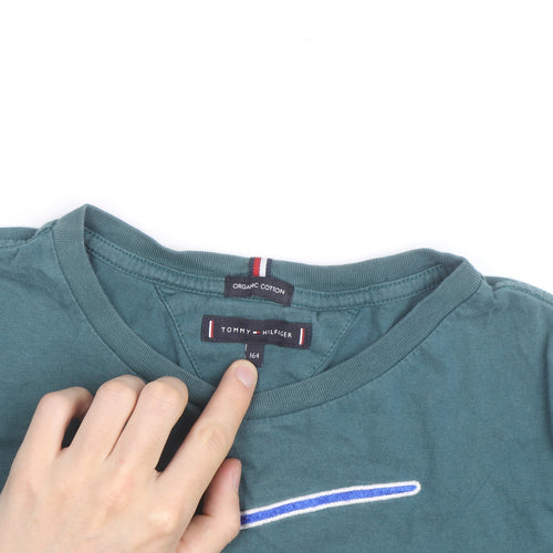 Tommy Hilfiger Teens Green Cotton Logo T-Shirt Size 14
