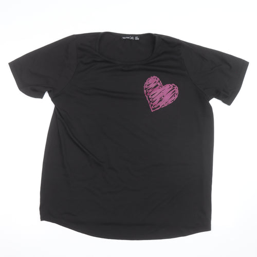Boohoo Women Black Heart Print Jersey T-Shirt Size 16 Short Sleeve