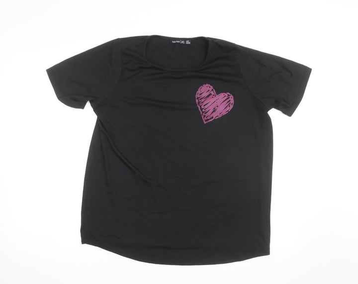 Boohoo Women Black Heart Print Jersey T-Shirt Size 16 Short Sleeve
