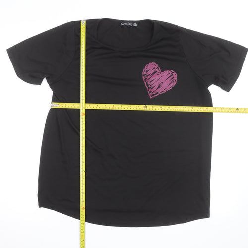 Boohoo Women Black Heart Print Jersey T-Shirt Size 16 Short Sleeve