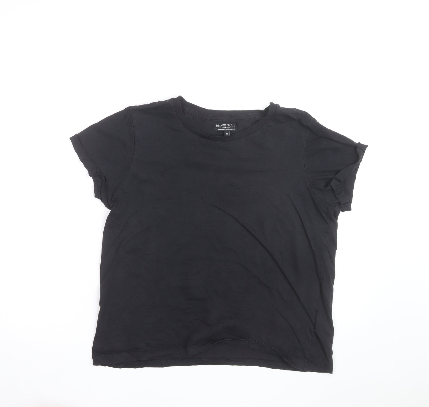 Brave Soul Men's Black Crew Neck Short Sleeve Cotton T-Shirt M