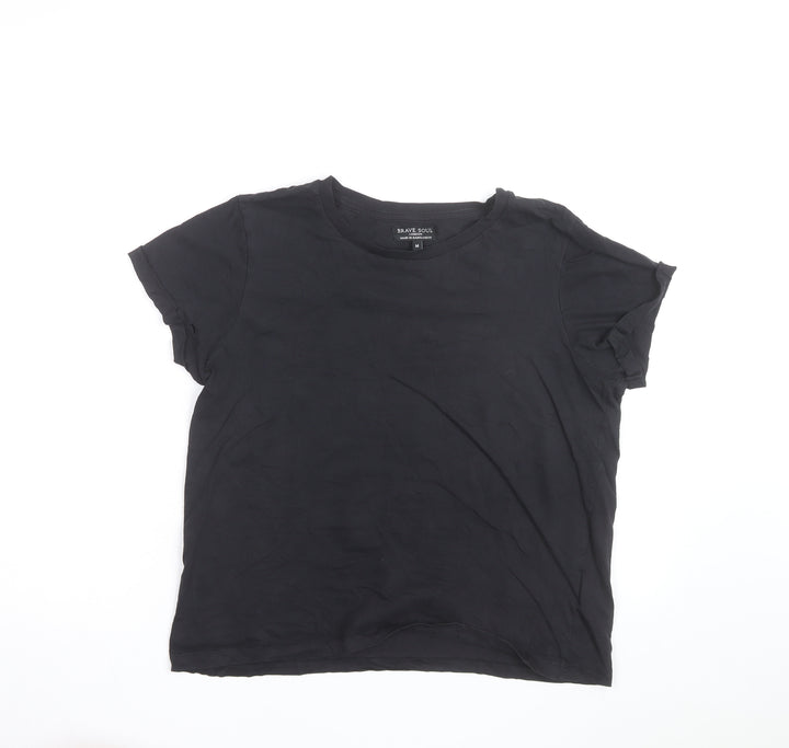 Brave Soul Men's Black Crew Neck Short Sleeve Cotton T-Shirt M