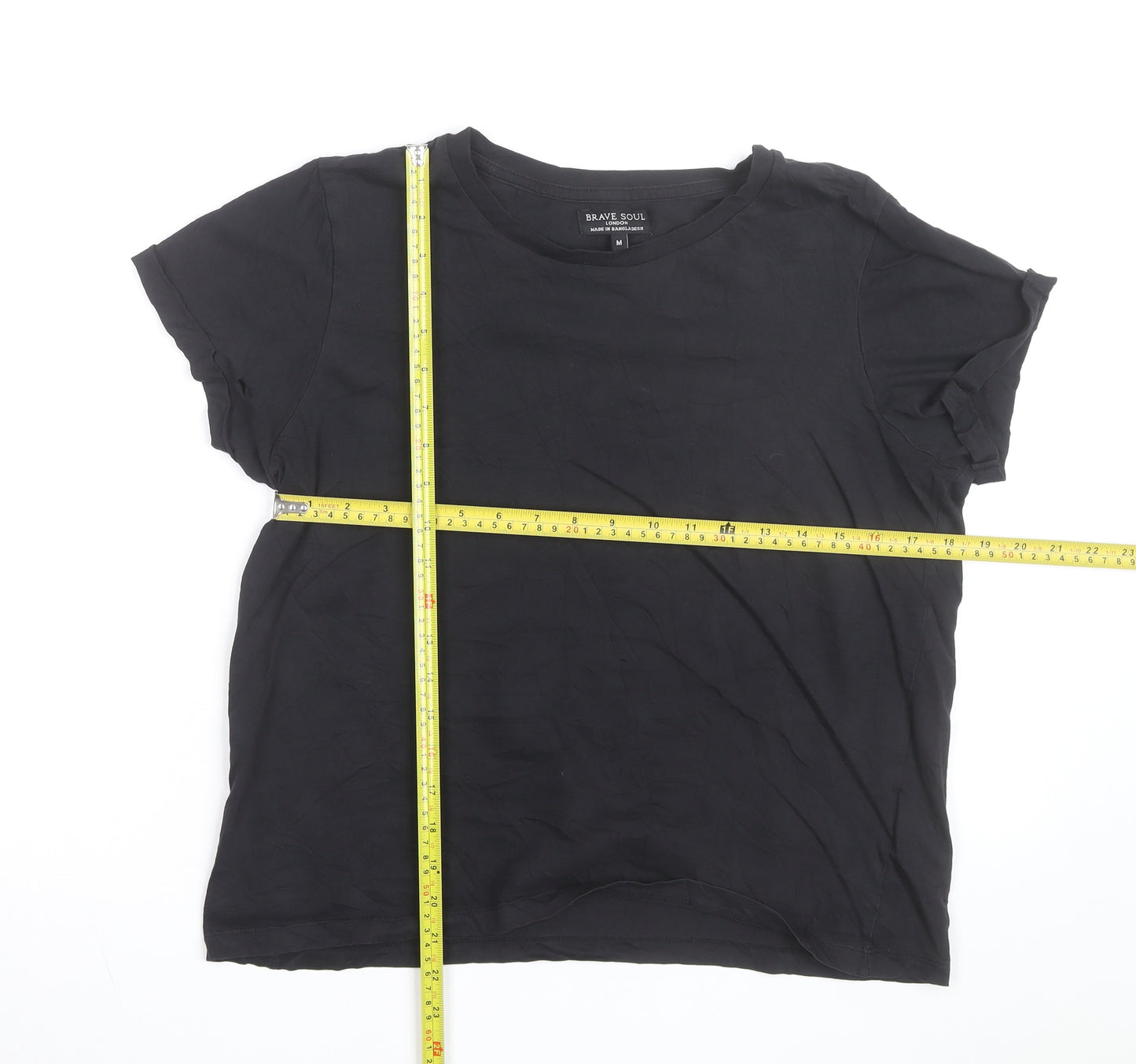 Brave Soul Men's Black Crew Neck Short Sleeve Cotton T-Shirt M
