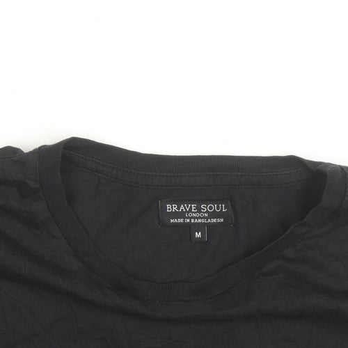 Brave Soul Men's Black Crew Neck Short Sleeve Cotton T-Shirt M