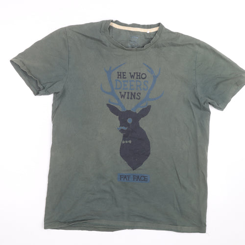 Fat Face Men’s Green Graphic Deer Print Cotton T-Shirt Size M