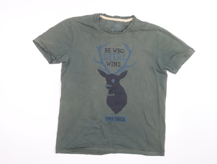 Fat Face Men’s Green Graphic Deer Print Cotton T-Shirt Size M