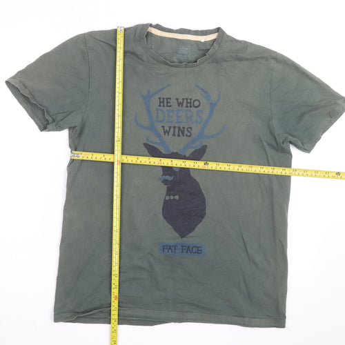 Fat Face Men’s Green Graphic Deer Print Cotton T-Shirt Size M