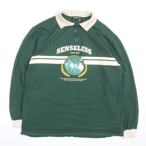 Senseless Mens Green Long Sleeve 1/2 Zip Collared Casual Top Size M