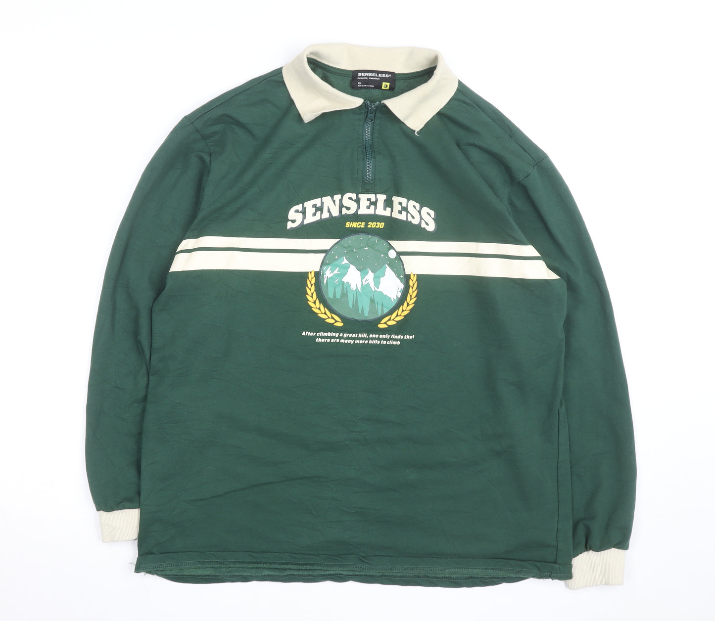 Senseless Mens Green Long Sleeve 1/2 Zip Collared Casual Top Size M