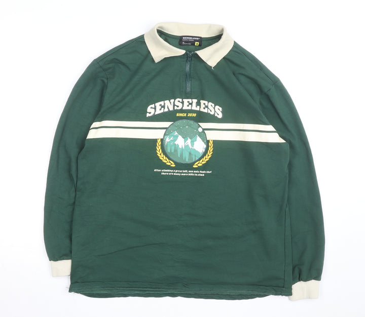 Senseless Mens Green Long Sleeve 1/2 Zip Collared Casual Top Size M