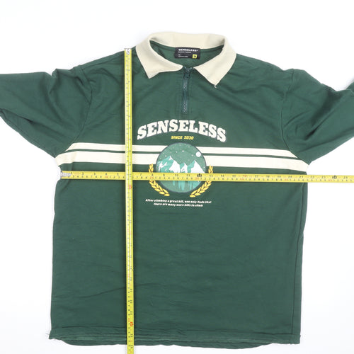 Senseless Mens Green Long Sleeve 1/2 Zip Collared Casual Top Size M