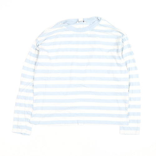 Monki Women Blue White Striped Long Sleeve Cotton Top Size S