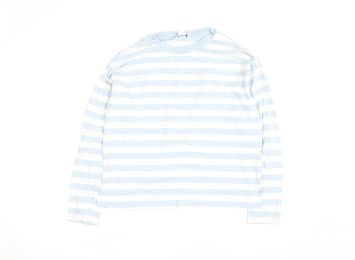 Monki Women Blue White Striped Long Sleeve Cotton Top Size S