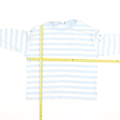 Monki Women Blue White Striped Long Sleeve Cotton Top Size S