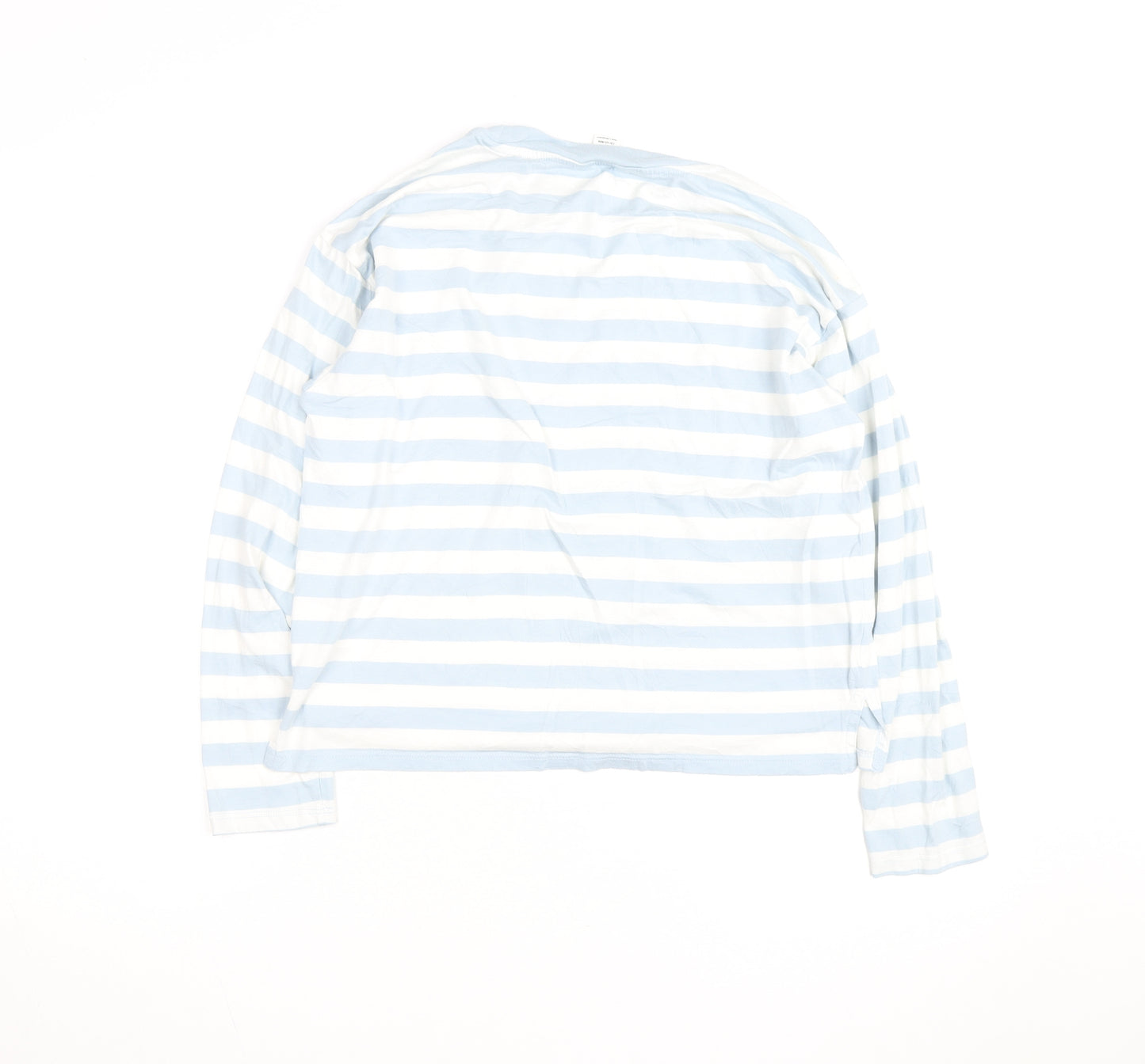 Monki Women Blue White Striped Long Sleeve Cotton Top Size S
