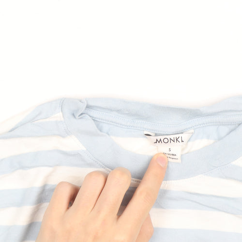 Monki Women Blue White Striped Long Sleeve Cotton Top Size S