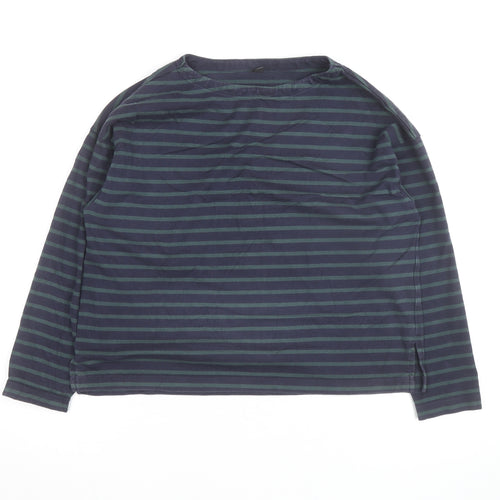 Uniqlo Men's Navy Green Striped Long Sleeve Cotton Top Size S